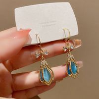 Sweet Korean Style Flower Bow Knot Alloy Plating Inlay Rhinestones Opal Women's Drop Earrings main image 1