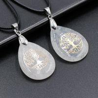 Streetwear Tree Stainless Steel Natural Stone Plating Pendant Necklace sku image 4