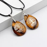 Streetwear Tree Stainless Steel Natural Stone Plating Pendant Necklace sku image 8