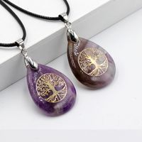 Streetwear Tree Stainless Steel Natural Stone Plating Pendant Necklace sku image 22