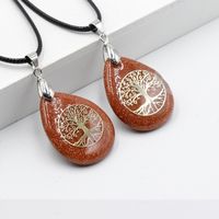 Streetwear Tree Stainless Steel Natural Stone Plating Pendant Necklace sku image 3
