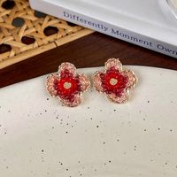 1 Pair Vintage Style Sweet Heart Shape Flower Butterfly Copper Inlay Rhinestones Earrings sku image 12