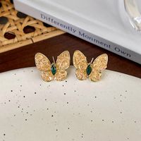 1 Pair Vintage Style Sweet Heart Shape Flower Butterfly Copper Inlay Rhinestones Earrings sku image 24