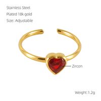 Stainless Steel 18K Gold Plated Casual Cute Plating Inlay Square Heart Shape Flower Zircon Open Ring sku image 7