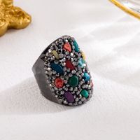 Retro Cool Style Irregular Copper Plating Inlay Natural Stone Gold Plated Wide Band Ring sku image 1