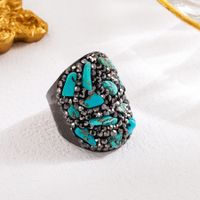 Retro Cool Style Irregular Copper Plating Inlay Natural Stone Gold Plated Wide Band Ring sku image 4