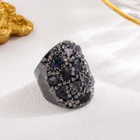 Retro Cool Style Irregular Copper Plating Inlay Natural Stone Gold Plated Wide Band Ring main image 4