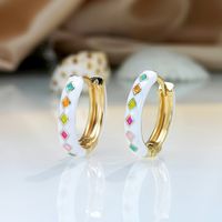 1 Pair Simple Style Rhombus Copper Enamel Plating Gold Plated Hoop Earrings main image 2