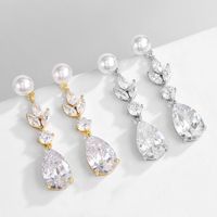 1 Pair Lady Water Droplets Copper Plating Inlay Zircon Rose Gold Plated White Gold Plated Gold Plated Drop Earrings main image 1