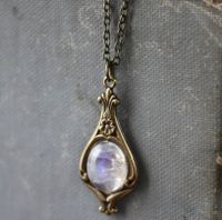 Wholesale Jewelry Retro Water Droplets Alloy Moonstone Pendant Necklace sku image 1