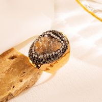 Elegant Retro Irregular Copper Plating Inlay Natural Stone Gold Plated Wide Band Ring sku image 5