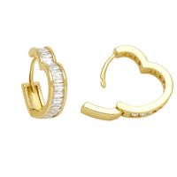 1 Pair Ins Style Heart Shape Copper Plating Inlay Zircon 18k Gold Plated Earrings sku image 1