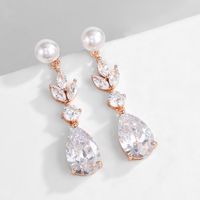 1 Pair Lady Water Droplets Copper Plating Inlay Zircon Rose Gold Plated White Gold Plated Gold Plated Drop Earrings main image 2