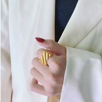 Titanium Steel 18K Gold Plated INS Style Novelty Plating Stripe Solid Color Titanium Steel Rings sku image 5
