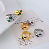 Titanium Steel 18K Gold Plated Vintage Style Plating Inlay Oval Zircon Rings main image 1