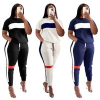 Women's Casual Color Block Polyester Patchwork Stripe Pants Sets main image 1