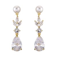 1 Pair Lady Water Droplets Copper Plating Inlay Zircon Rose Gold Plated White Gold Plated Gold Plated Drop Earrings sku image 2