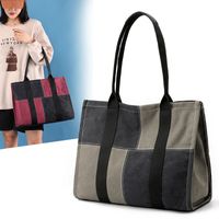 Women's Large Spring&summer Canvas Color Block Streetwear Square Zipper Tote Bag main image 5