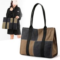 Women's Large Spring&summer Canvas Color Block Streetwear Square Zipper Tote Bag main image 3
