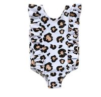 Retro Leopard Print Flounced Sleeve One-piece Swimsuit For Children sku image 1