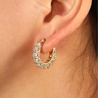 1 Paire Style Ins Brillant Cercle Le Cuivre Placage Incruster Zircon Plaqué Or 18k Boucles D'oreilles Cerceau main image 6