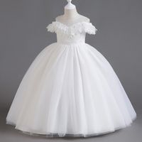 Elegant Romantic Solid Color Flower Pearl Polyester Girls Dresses main image 3