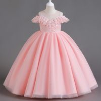 Elegant Romantic Solid Color Flower Pearl Polyester Girls Dresses sku image 7