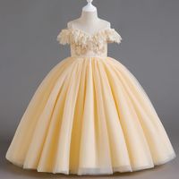 Elegant Romantic Solid Color Flower Pearl Polyester Girls Dresses sku image 13