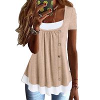 Women's T-shirt Short Sleeve T-shirts 2 In 1 Casual Color Block main image 9