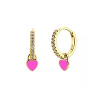 1 Pair French Style Sweet Heart Shape Copper Enamel Plating Inlay Zircon Gold Plated Drop Earrings sku image 8