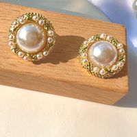 Elegant Vintage Style Round Alloy Plating Inlay Pearl Gold Plated Women's Ear Studs main image 5