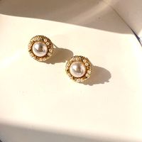 Elegant Vintage Style Round Alloy Plating Inlay Pearl Gold Plated Women's Ear Studs main image 2