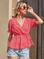 Women's T-shirt Blouse Short Sleeve T-shirts Casual Elegant Polka Dots sku image 4