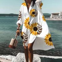 Women's Irregular Skirt Vacation Tropical Streetwear Turndown Long Sleeve Sunflower Color Block Above Knee Holiday Beach main image 3