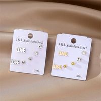 3 Pairs Simple Style Love Stainless Steel Inlay Zircon Ear Studs main image 1