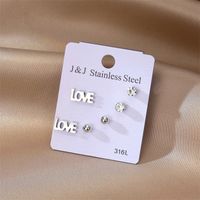 3 Pairs Simple Style Love Stainless Steel Inlay Zircon Ear Studs main image 2