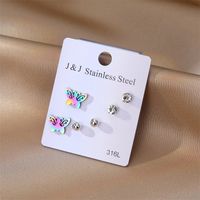 3 Pairs Elegant Butterfly Stainless Steel Inlay Zircon Ear Studs main image 3