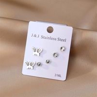 3 Pairs Elegant Butterfly Stainless Steel Inlay Zircon Ear Studs main image 4