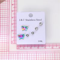 3 Pairs Elegant Butterfly Stainless Steel Inlay Zircon Ear Studs main image 2