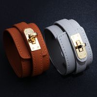 Ins Style Solid Color Pu Leather Alloy Wholesale Bangle main image 5