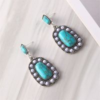 Vintage Style Ethnic Style Geometric Alloy Brass Inlay Natural Stone Turquoise Women's Earrings sku image 14