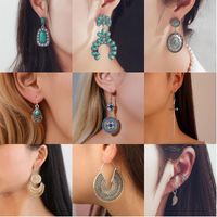 Vintage Style Ethnic Style Geometric Alloy Brass Inlay Natural Stone Turquoise Women's Earrings main image 7