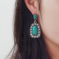 Vintage Style Ethnic Style Geometric Alloy Brass Inlay Natural Stone Turquoise Women's Earrings main image 6