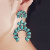 Vintage Style Ethnic Style Geometric Alloy Brass Inlay Natural Stone Turquoise Women's Earrings main image 4
