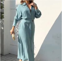 Women's Regular Dress Simple Style Shirt Collar Patchwork Long Sleeve Solid Color Maxi Long Dress Daily main image 5