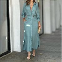 Women's Regular Dress Simple Style Shirt Collar Patchwork Long Sleeve Solid Color Maxi Long Dress Daily main image 1