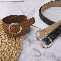 Vacation Solid Color Pu Leather Alloy Women's Woven Belts main image 4