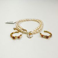 Retro Flower Freshwater Pearl Copper Enamel Plating Women's Earrings Necklace sku image 3