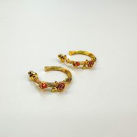 Retro Flower Freshwater Pearl Copper Enamel Plating Women's Earrings Necklace main image 4