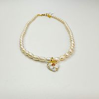 Retro Flower Freshwater Pearl Copper Enamel Plating Women's Earrings Necklace sku image 2